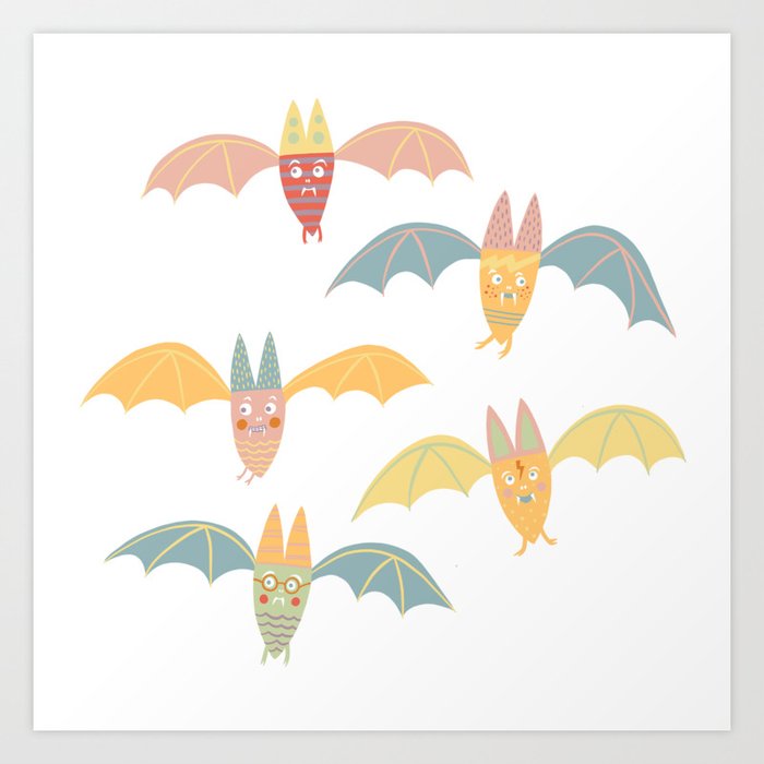 Pastel Vampire Bats Art Print