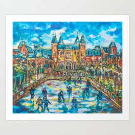 Ice skating in Amsterdam Art Print