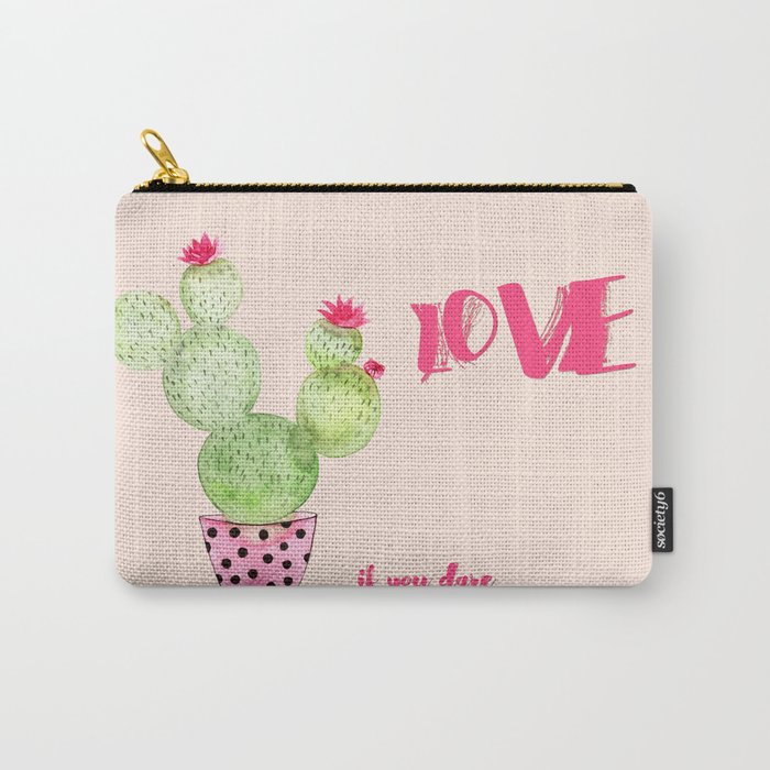 Love if you dare - Cactus watercolor illustration Carry-All Pouch