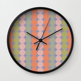 Dotty Stripes Pattern in Retro Lavender Blue, Celadon Green, Orange, and Blush Wall Clock