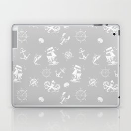 Light Grey And White Silhouettes Of Vintage Nautical Pattern Laptop Skin