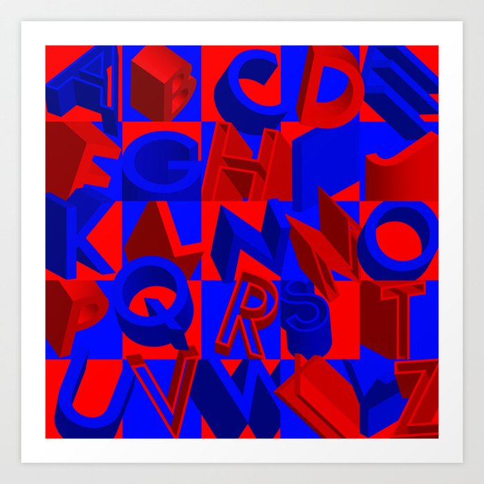Blue And Red 3d Alphabet Art Print By Alexvdesign Society6 You are on the right site : blue and red 3d alphabet art print by alexvdesign