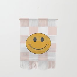 Smiley Face Pink & White Checker Pattern Wall Hanging