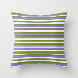 [ Thumbnail: Green, Purple, and Beige Colored Lines Pattern Throw Pillow ]