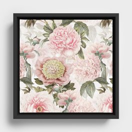 Vintage & Shabby Chic - Antique Pink Peony Flowers Garden Framed Canvas