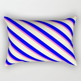 [ Thumbnail: Hot Pink, Light Yellow, Blue, and Purple Colored Lined Pattern Rectangular Pillow ]
