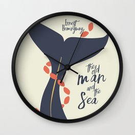 The old Man and the Sea, Ernest Hemingway book cover illustration, adventure novel Wall Clock