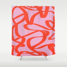 Pink Retro Lines Modern Abstract Brush Shapes Midcentury Line Shapes Vintage Shower Curtain