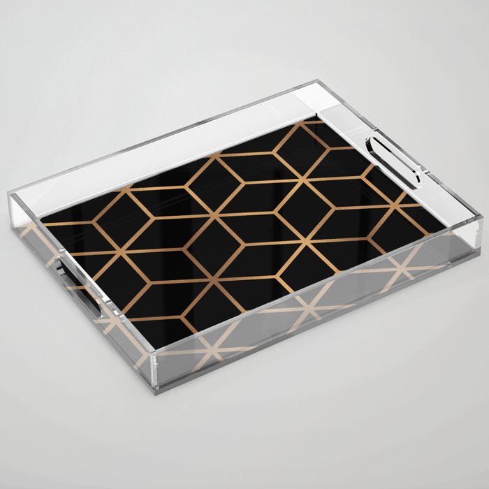 Black and Gold - Geometric Cube Design Acrylic Tray