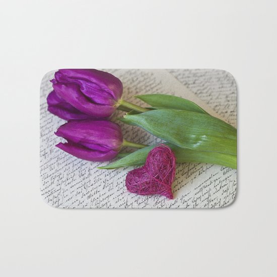 pink spring Tulips with heart Bath Mat