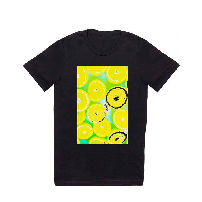 juicy yellow lemon pattern abstract with green background T Shirt