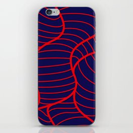 Navy Blue & Red Color Leaves Line Design iPhone Skin