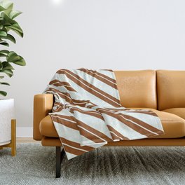 [ Thumbnail: Brown and Mint Cream Colored Lines Pattern Throw Blanket ]