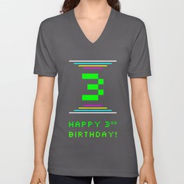 [ Thumbnail: 3rd Birthday - Nerdy Geeky Pixelated 8-Bit Computing Graphics Inspired Look V Neck T Shirt V-Neck T-Shirt ]