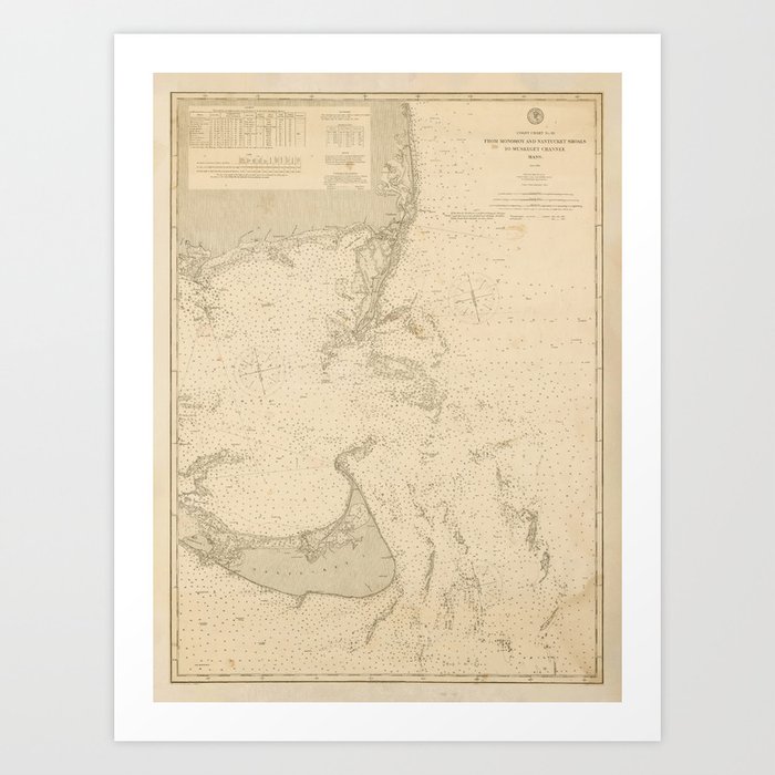 Old Nantucket & Cape Cod Map (1893) Vintage Coastal Massachusetts Chart Art Print