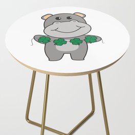 Hippo With Shamrocks Cute Animals For Luck Side Table