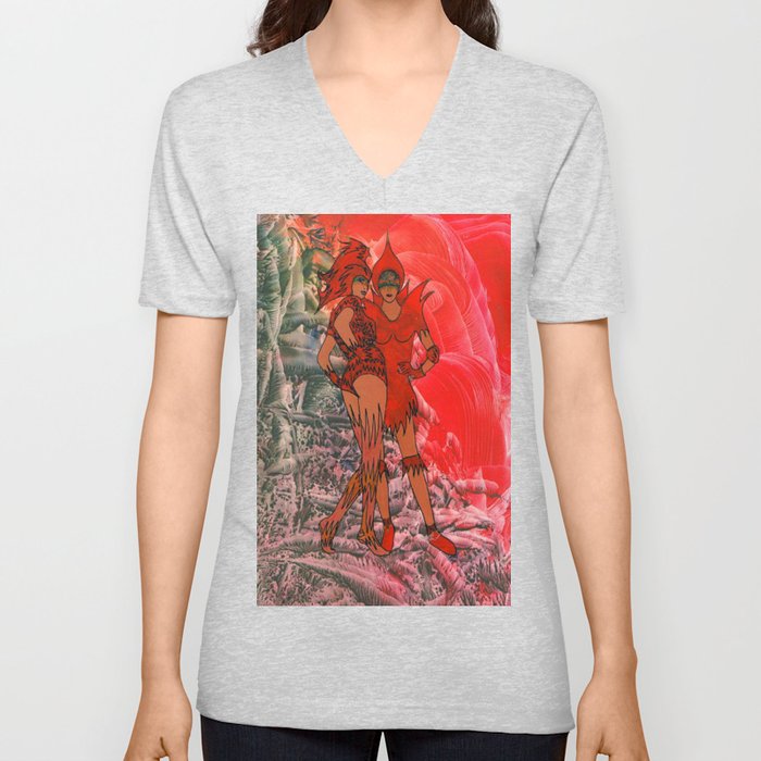 Red Ladies V Neck T Shirt