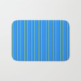 [ Thumbnail: Blue, Green & Dark Slate Gray Colored Lines/Stripes Pattern Bath Mat ]