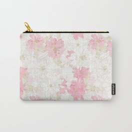 Elegant Pink & Gold Floral Watercolor Paint White Design Carry-All Pouch