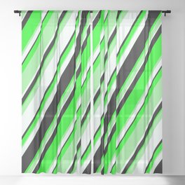 [ Thumbnail: Lime, Light Green, Mint Cream & Black Colored Pattern of Stripes Sheer Curtain ]