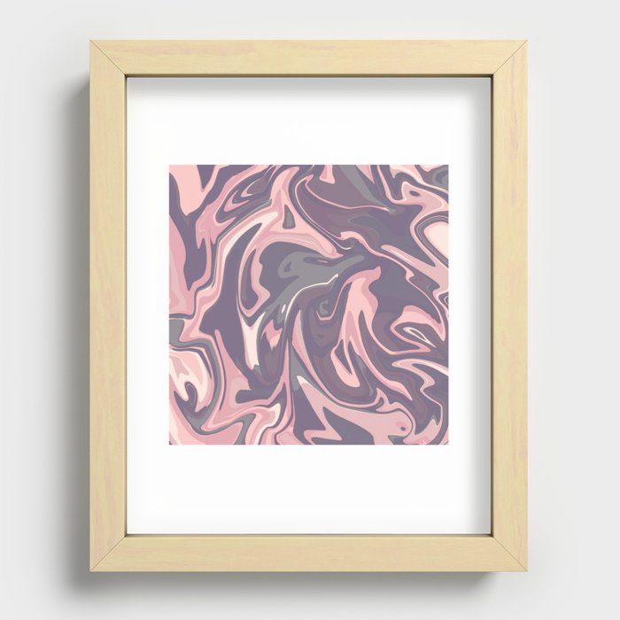 Pink Grey Liquid Marble Fluid Swirls Abstract Recessed Framed Print