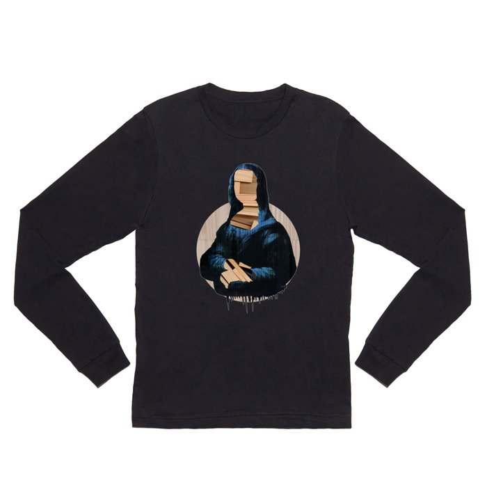 Mona Lisa - blue shining WoodCut Collage 2 Long Sleeve T Shirt