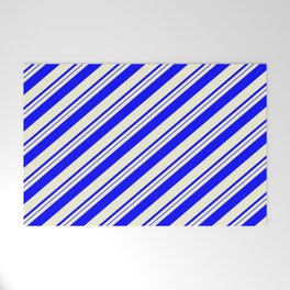 [ Thumbnail: Beige & Blue Colored Striped Pattern Welcome Mat ]