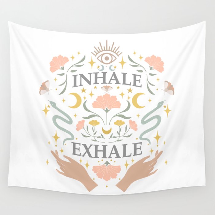 Breathe, inhale exhale yogi zen master poster white Wall Tapestry