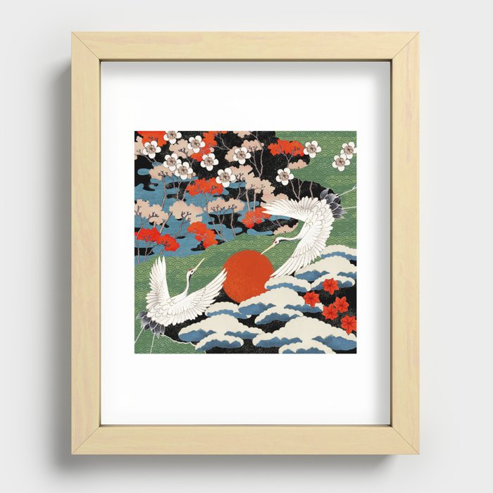 Bestseller! Magical Herons at Sunrise | Japanese Vintage Woodblock Print Recessed Framed Print