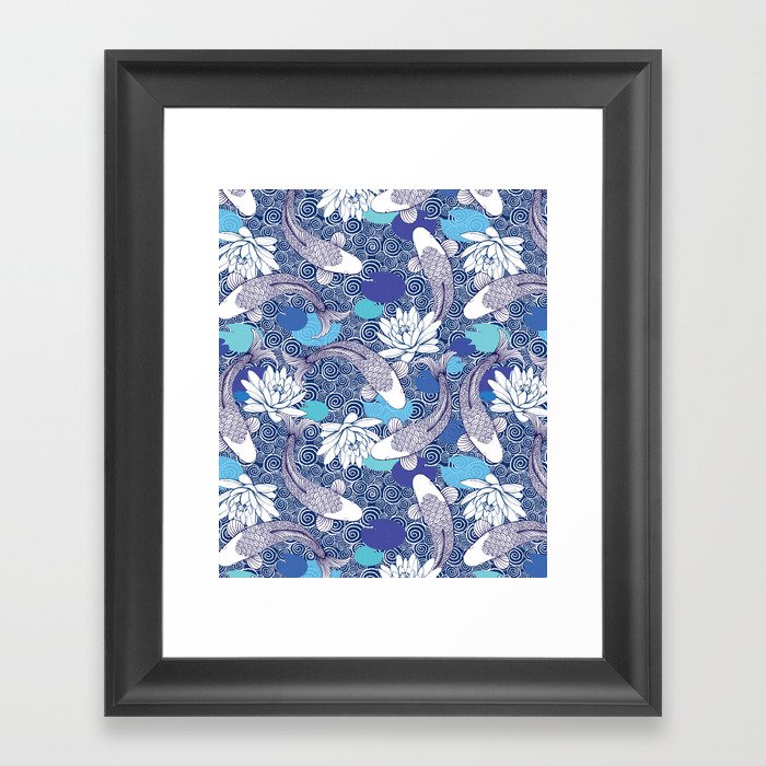 Blue Koi Ripples fish Pattern Framed Art Print