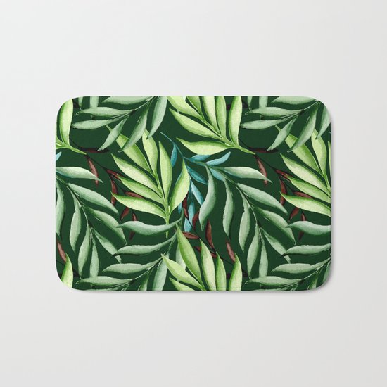 Leaf pattern. Watercolor Bath Mat