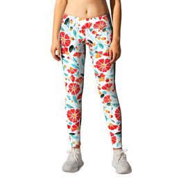 sweet florals - coral and teal Leggings