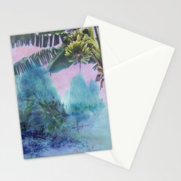 Banana tree &amp; bamboo boat - Pink Sunset Mountainscape  Stationery Card