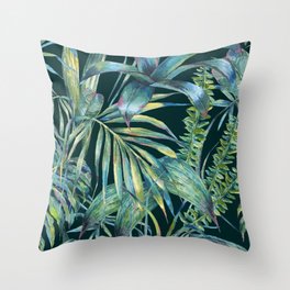 Watercolor green tropical leaves Throw Pillow
