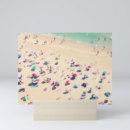 Aerial Beach Photography - Ocean Print - Colorful Beach Umbrellas - Sea photo by Ingrid Beddoes Mini Art Print