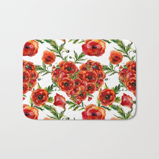 Poppy Heart pattern Bath Mat