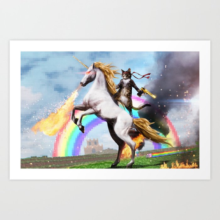 Unicorn and Cat Art Print