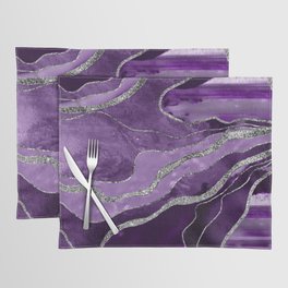 Purple Marble Agate Silver Glitter Glam #1 (Faux Glitter) #decor #art #society6 Placemat