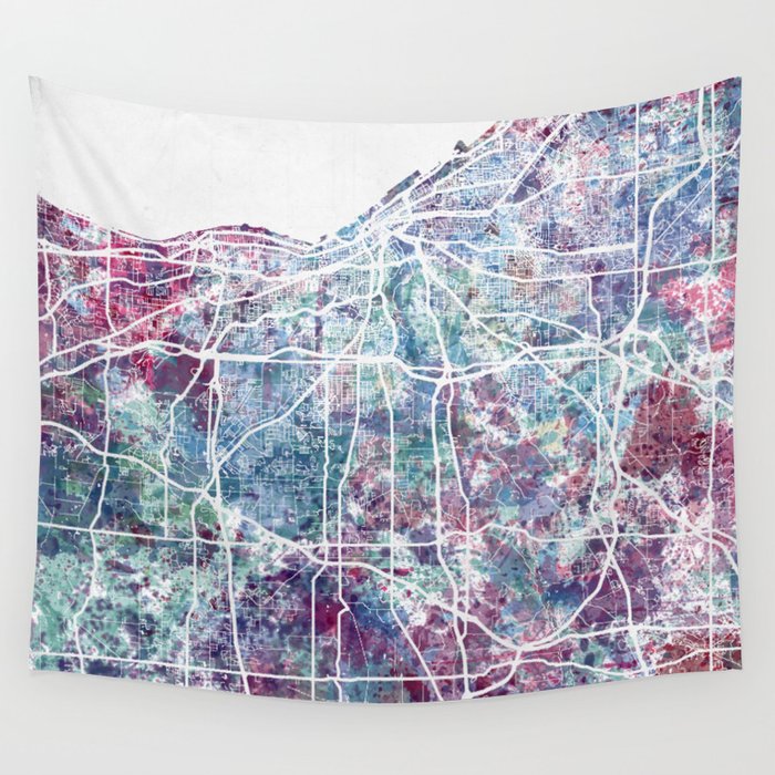 Cleveland map Wall Tapestry by MapMapMaps.Watercolors  Society6