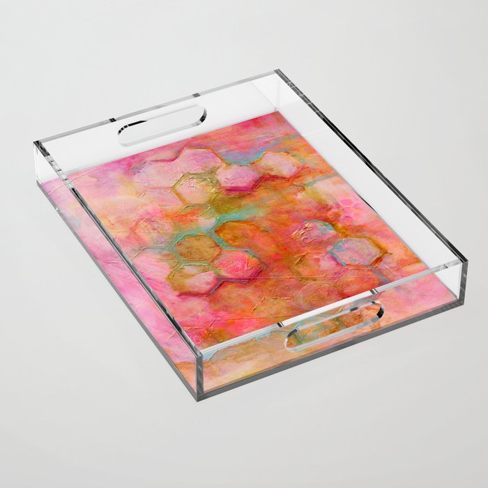 Abstract hot pink honeycomb Acrylic Tray