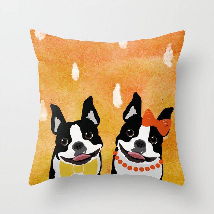 Boston Terriers Watercolor Throw Pillow