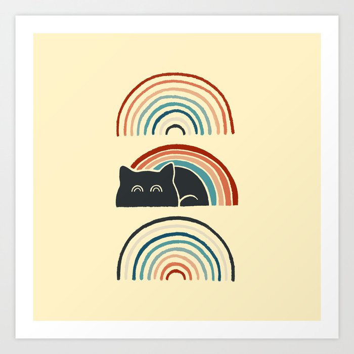 Abstraction minimal cat 8d rainbow meow Art Print