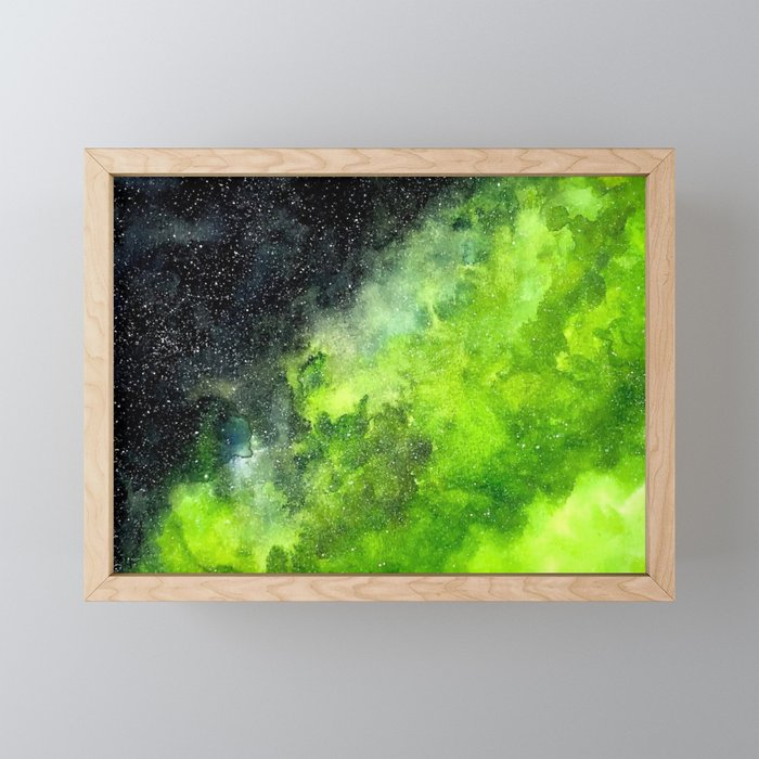 Neon Green Nebula Framed Mini Art Print
