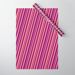 [ Thumbnail: Salmon and Purple Colored Stripes Pattern Wrapping Paper ]