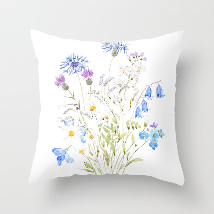 white purple and blue wildflowers  Throw Pillow