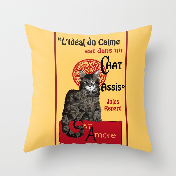 Cat - Le Chat noir - Citation - Quote - main coon - Paris - cabaret - Montmartre - caricature  Throw Pillow