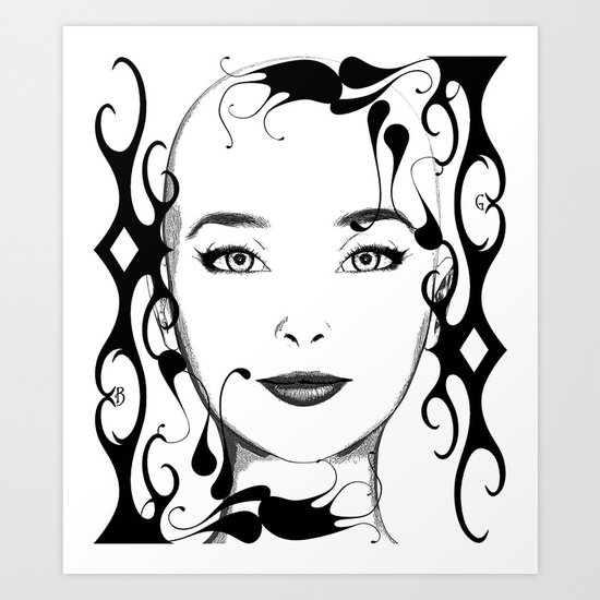 Black and white face ornament Art Print