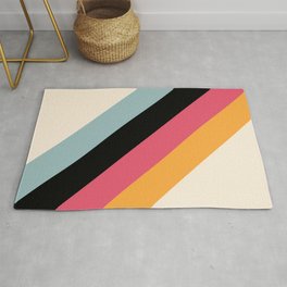 Hariasa - Classic Colorful Abstract Minimal Retro 70s Style Stripes Design Area & Throw Rug