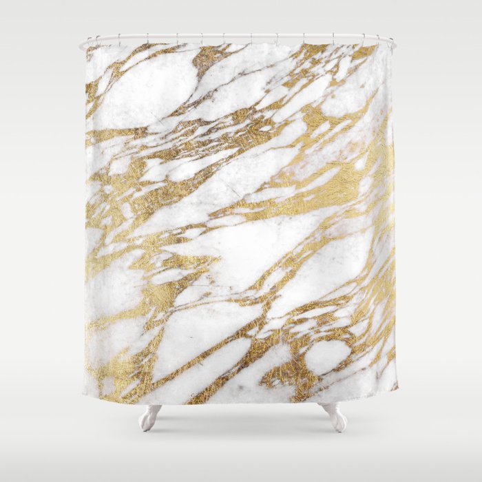 Chic Elegant White and Gold Marble Pattern Shower Curtain