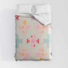 Bright Abstract Multicolor Graphic Design Art - Pink Red Blue Cross Comforter
